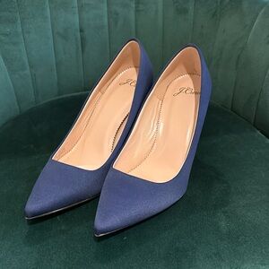 J.crew satin pumps, navy color, size 7, silver glitter bottoms.